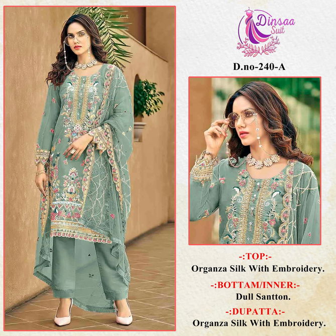 Dinsaa 240 A To D Embroidery Organza Pakistani Suits Wholesale Price In Surat
